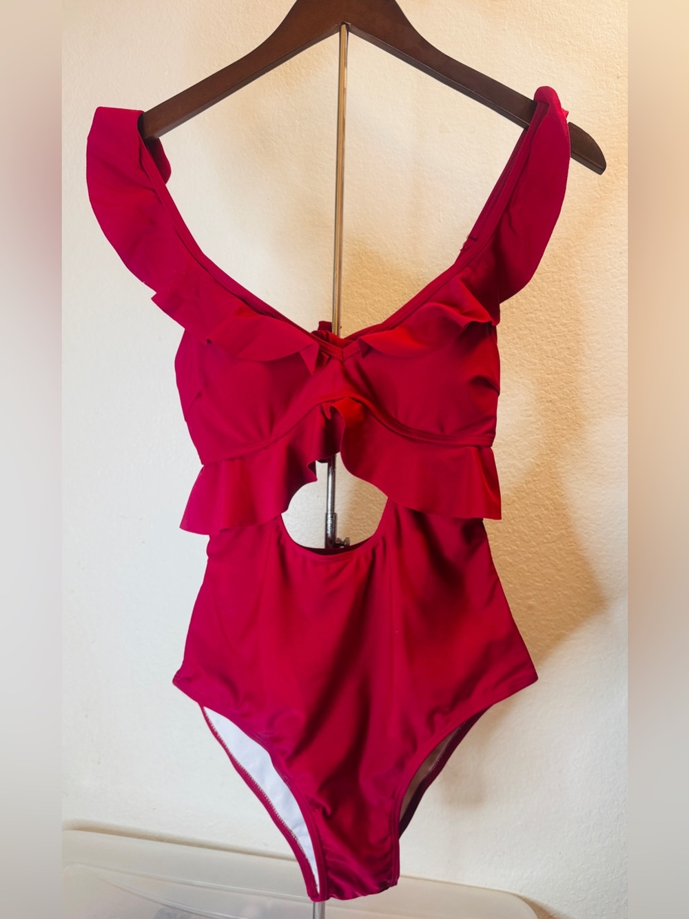 Women Ruffled One-Piece Swimsuit - Red